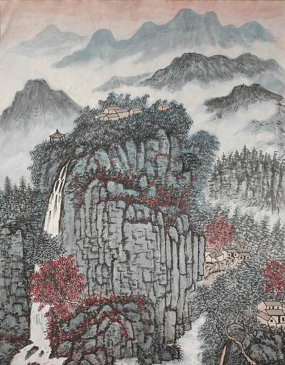 云海松涛 大幅国画 幽燕金秋图