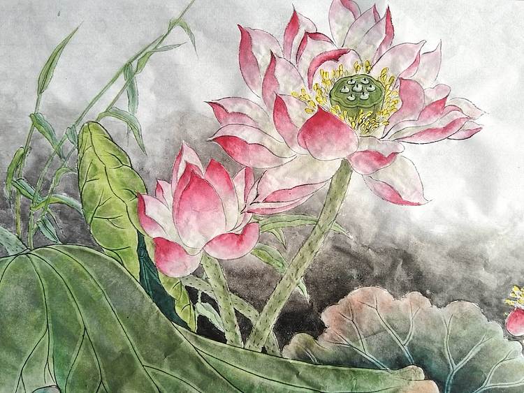 当代著名书画家 醉墨 朱毅江工笔画《荷香》50*50㎝