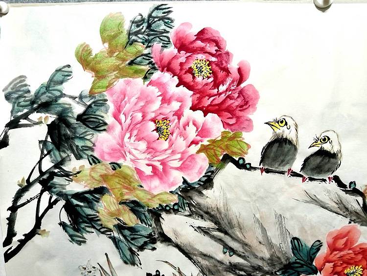 当代著名书画家 醉墨 朱毅江国画《富贵白头》136*68