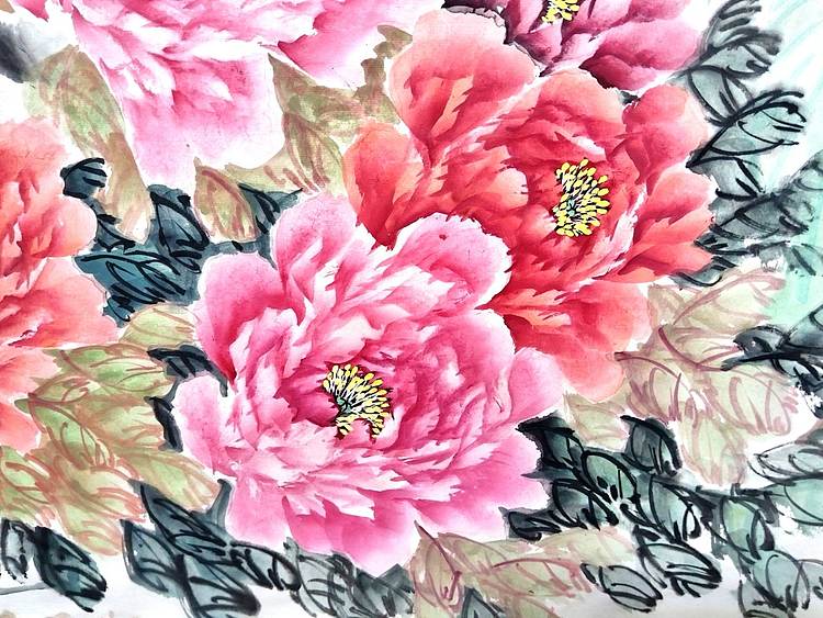 当代著名书画家 醉墨 朱毅江国画《富贵白头》136*68