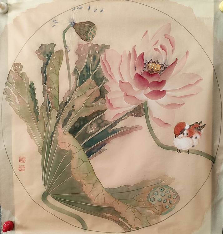 永遇乐 工笔 花鸟 绢
