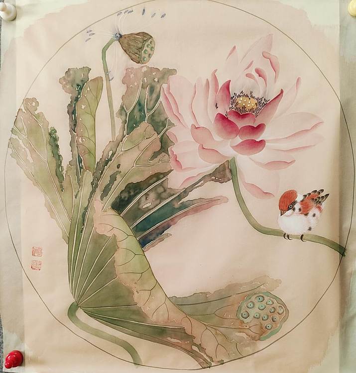 永遇乐 工笔 花鸟 绢