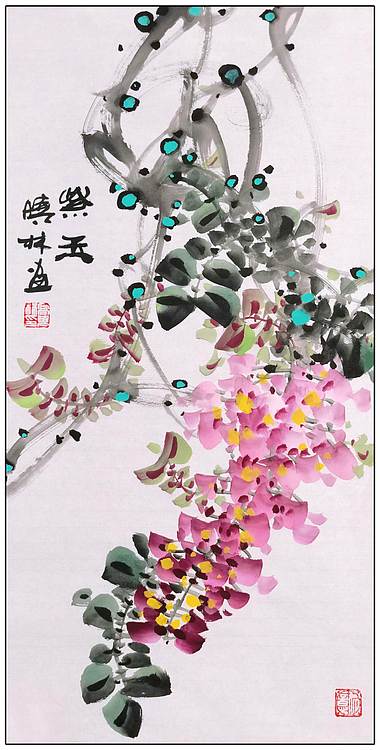 高晓林 （5043）国家一级美术师，江苏省美协会员，4条屏花鸟组图