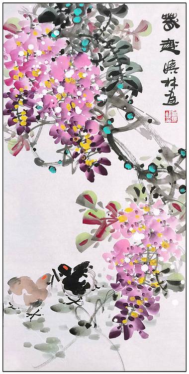 高晓林 （5042）国家一级美术师，江苏省美协会员，4条屏花鸟组图