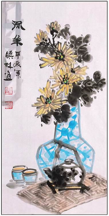 高晓林 （5042）国家一级美术师，江苏省美协会员，4条屏花鸟组图