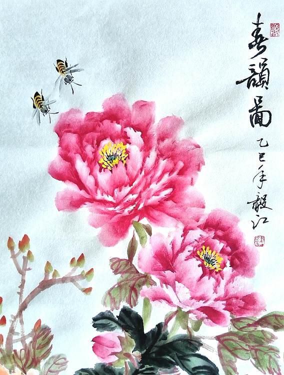 当代著名书画家 醉墨 朱毅江国画《春韵图》85*33㎝