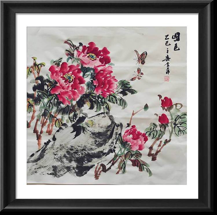 兰花 斗方牡丹