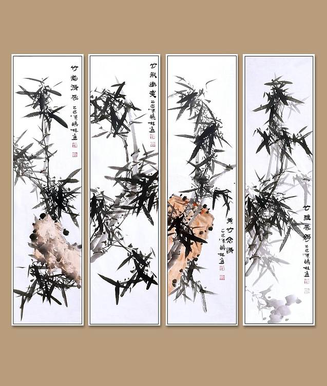 高晓林 （5066）国家一级美术师，江苏省美协会员，竹韵清风四条屏
