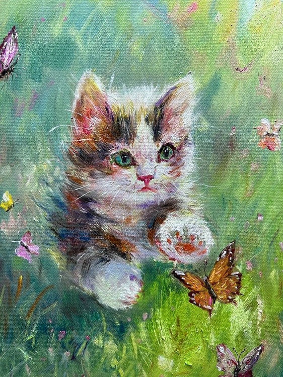 梁峰 小猫戏蝶
