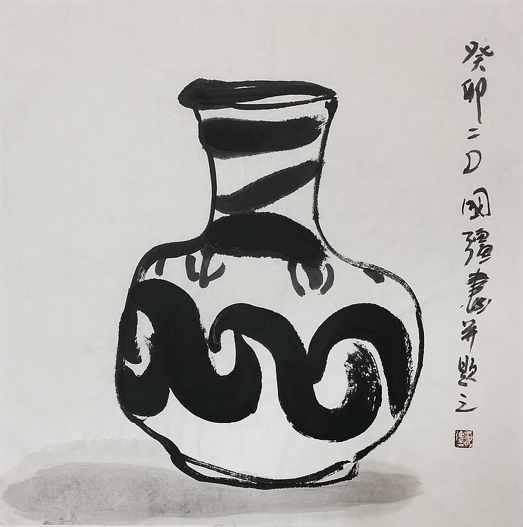 中国美协会员，河北美协理事，王国强 《古瓷瓶-花插》