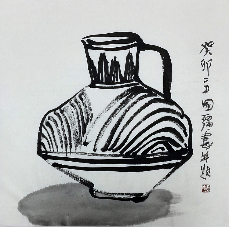 中国美协会员，河北美协理事，王国强 《绳纹陶器》
