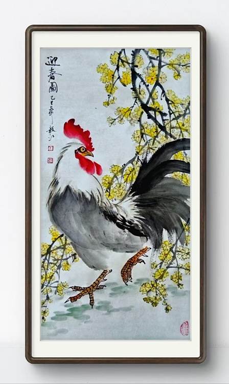 当代著名书画家 醉墨 朱毅江国画《迎春》70*33㎝