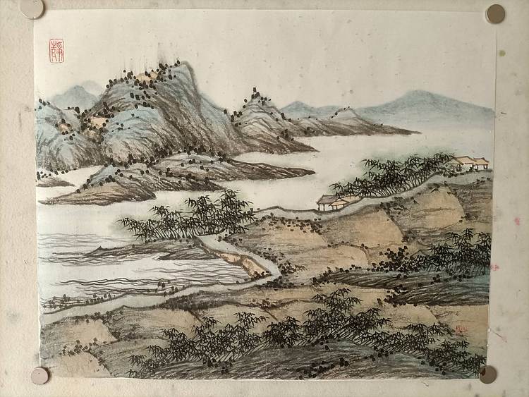 青年书画家 七汐 山水小品.竹田