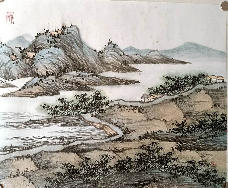 青年书画家 七汐 山水小品.竹田