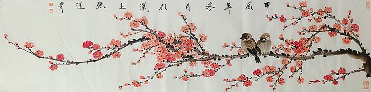 湖北美院国画系 教师，青年潜力   张廷青 《寒梅小雀》