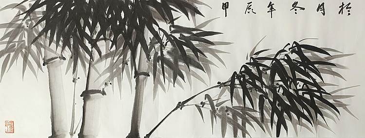 湖北美院国画系 教师，青年潜力   张廷青 《竹林戏雀》