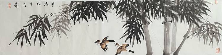 湖北美院国画系 教师，青年潜力   张廷青 《竹林飞雀》