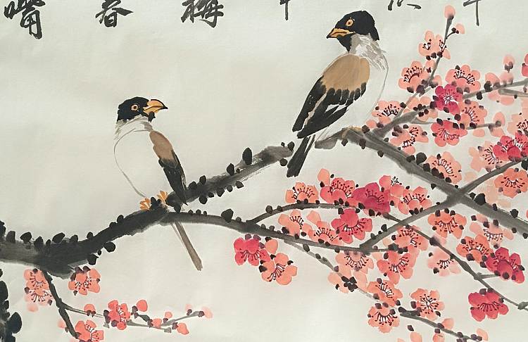 湖北美院国画系 教师，青年潜力   张廷青 《蜡嘴春梅》
