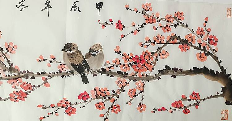 湖北美院国画系 教师，青年潜力   张廷青 《寒梅小雀》