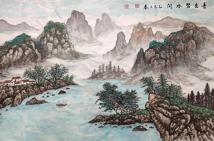云海松涛 大幅山水 青峦碧水间