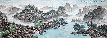 云海松涛 大幅山水 青峦碧水间