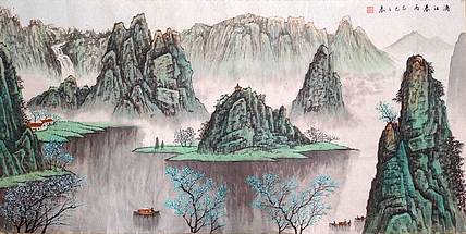云海松涛 四尺国画 漓江春雨