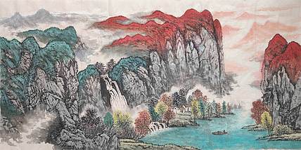 云海松涛 四尺国画 彩岭映秀川