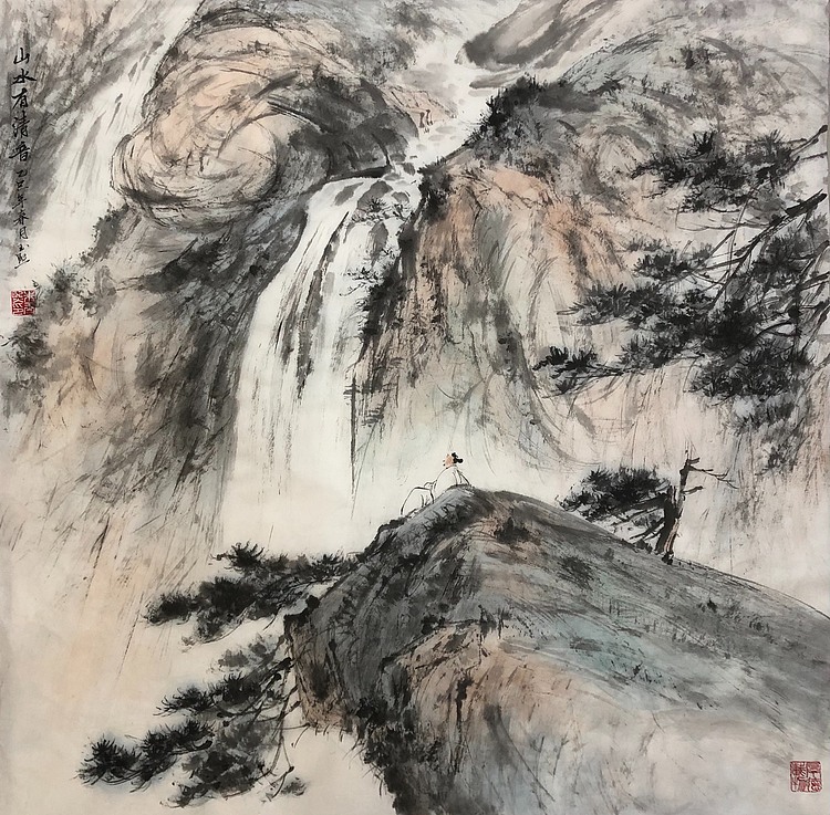 朱玉熙 山水斗方