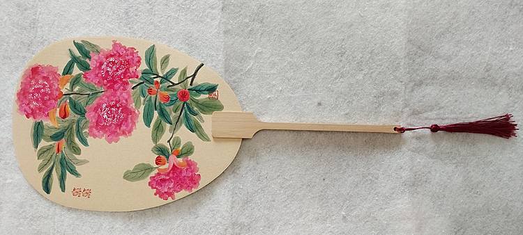 砚沐 锦绣前程石榴花扇子