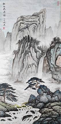 云海松涛 山水画 松山飞瀑图