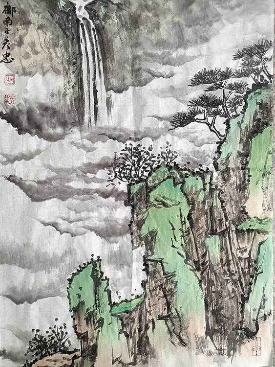 鄘南子 飞瀑图