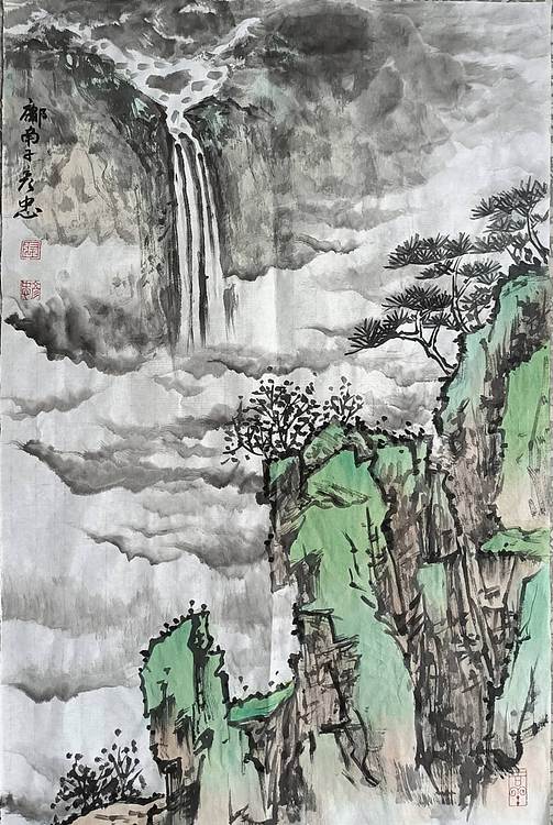 鄘南子 飞瀑图