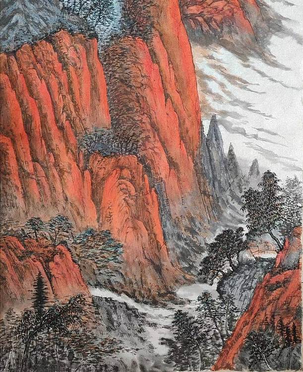 云海松涛 大幅国画丹峰墨韵图