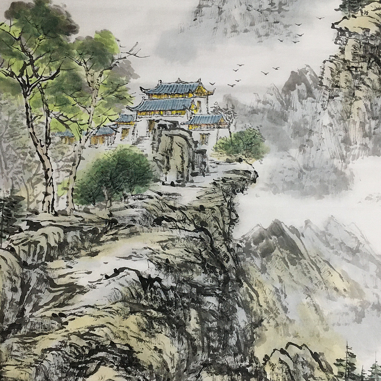 郭二林 四尺竖幅 古寺 中国电视大学老师