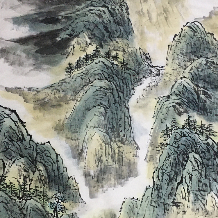 郭二林 四尺竖幅 青山碧水 中国电视大学老师