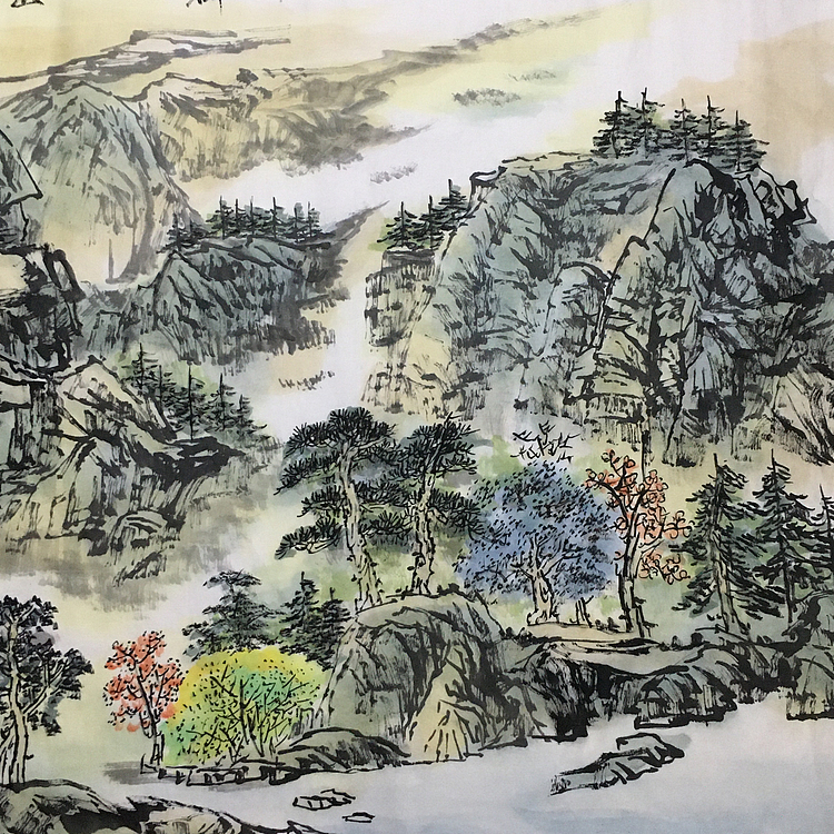 郭二林 四尺横幅 群山滴翠 中国电视大学老师