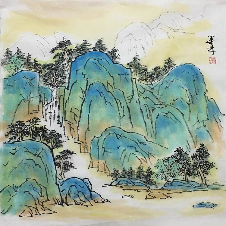 郭二林 三尺斗方四幅  中国电视大学老师