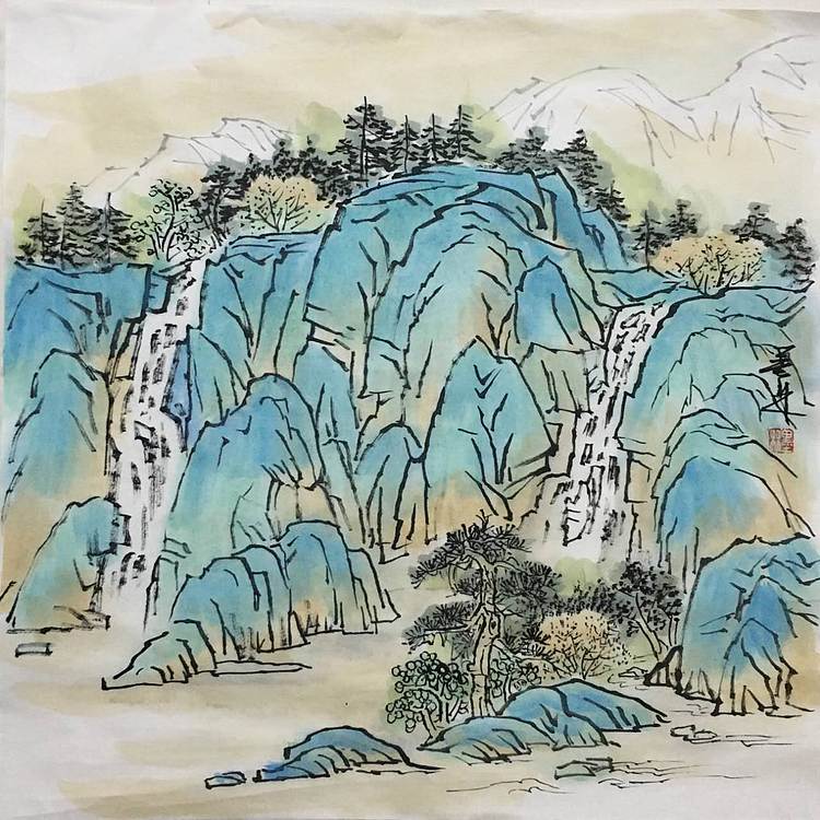 郭二林 三尺斗方四幅  中国电视大学老师