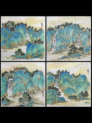 郭二林 三尺斗方四幅  中国电视大学老师