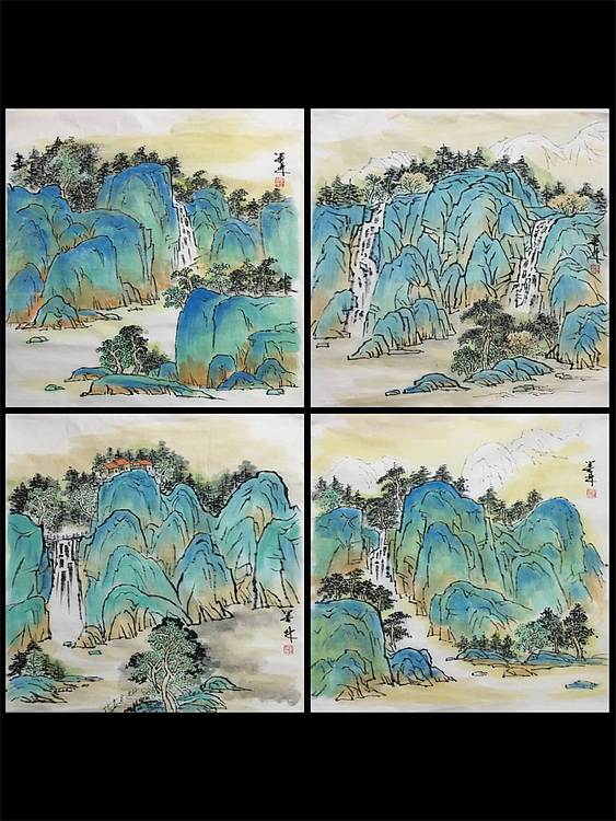 郭二林 三尺斗方四幅  中国电视大学老师