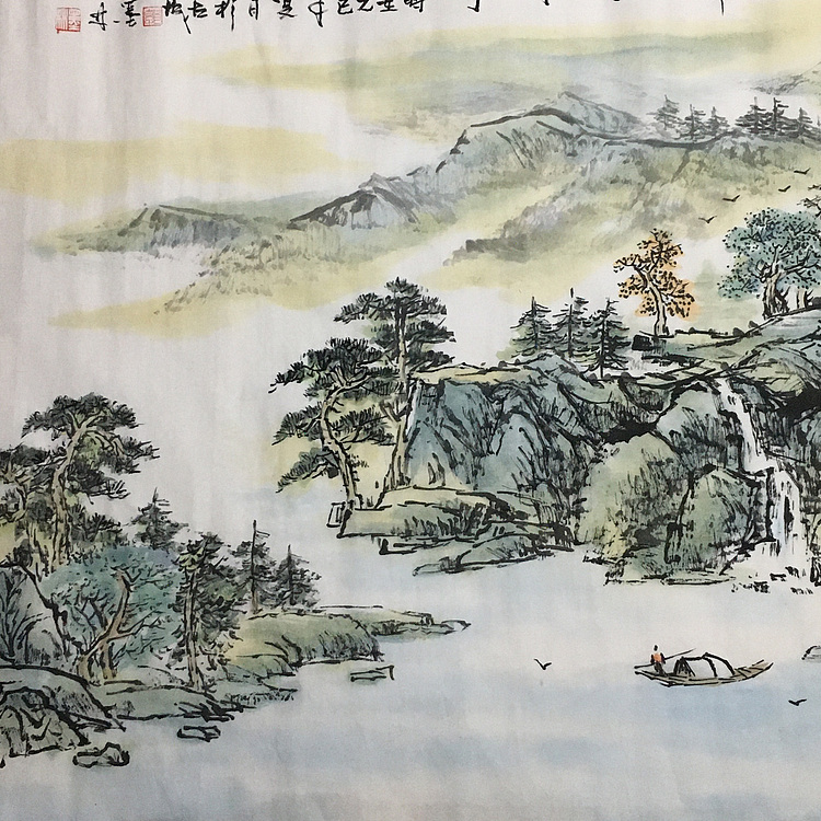 郭二林 四尺横幅 万里云中一小亭 中国电视大学老师