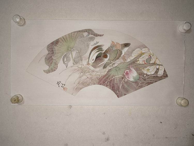 中国美协会员  马瑞波  工笔 荷花鸳鸯