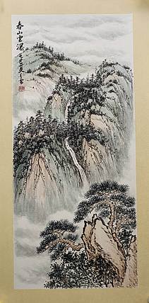 周植筠 春山云瀑