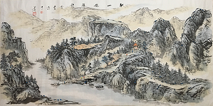 郭二林 四尺横幅 秋山苍翠图 中国电视大学老师