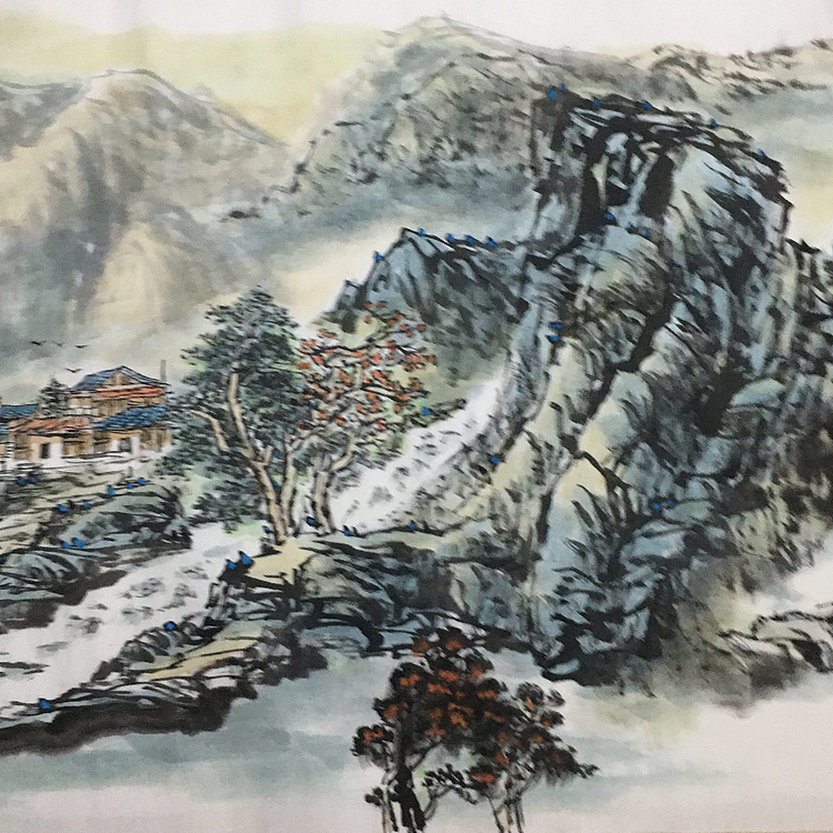 郭二林 四尺横幅 清山秋野 中国电视大学老师