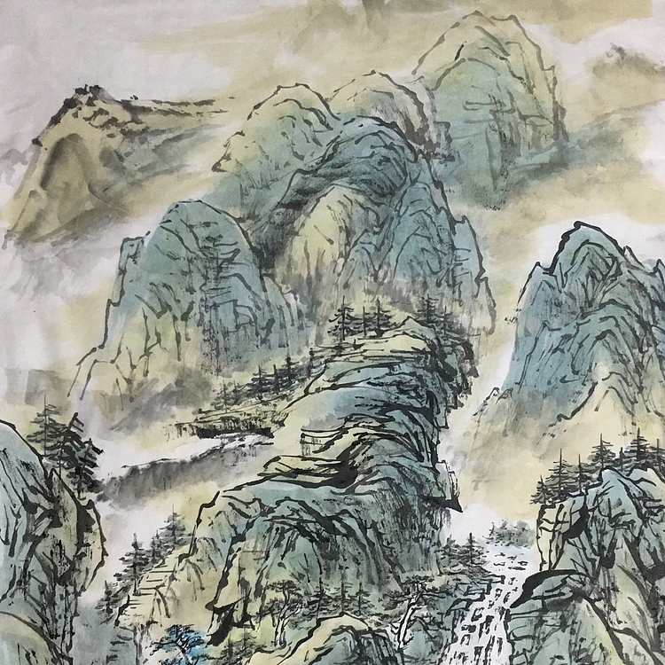 郭二林 四尺竖幅 山中古寺 中国电视大学老师