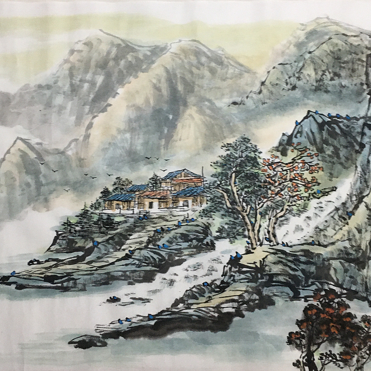 郭二林 四尺横幅 清山秋野 中国电视大学老师