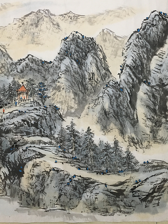 郭二林 四尺横幅 秋山苍翠图 中国电视大学老师