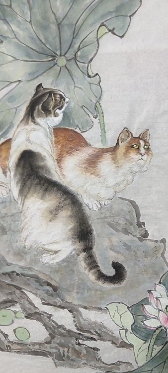 赵鹏 双猫扑蜒图