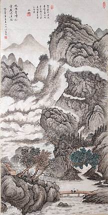 云海松涛 仿古山水 水回青嶂合
